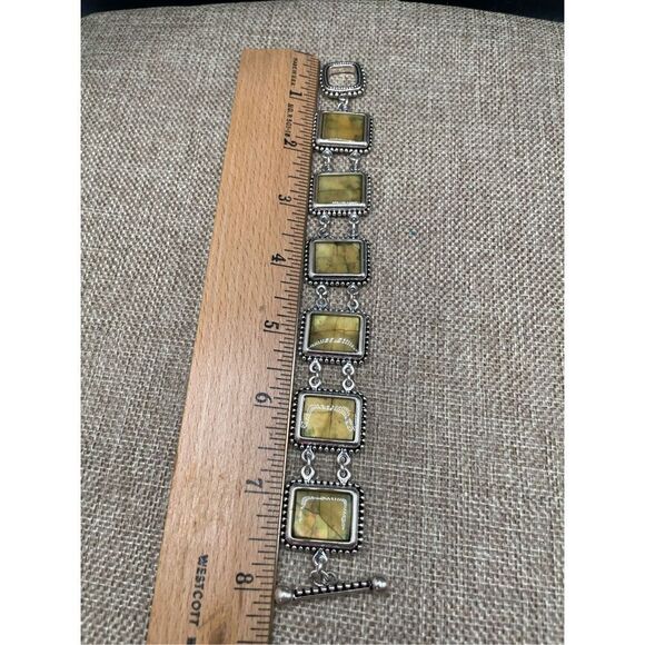 Premier Designs Yellow & Silver Tone Panel Link Bracelet Toggle Reversible - Picture 5 of 8